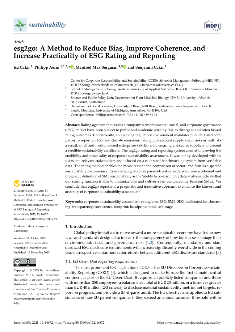 esg2go: a method to reduce bias, improve coherence and in-crease practicality of ESG rating and reporting