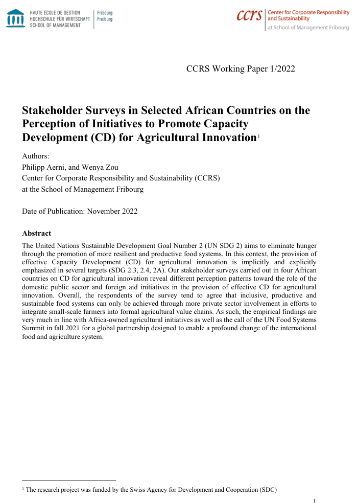 CD4AI - Stakeholder Surveys in Selected African Countries on the Perception of Initiatives to Promote Capacity Development (CD) for Agricultural Innovation